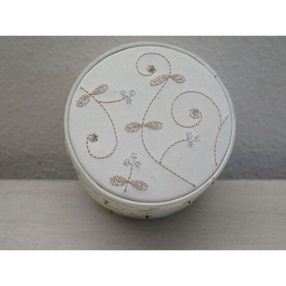 Embroidered Beaded Thai Silk Trinket Box Floral Leaves Vine Hand-stitched - Picture 1 of 4